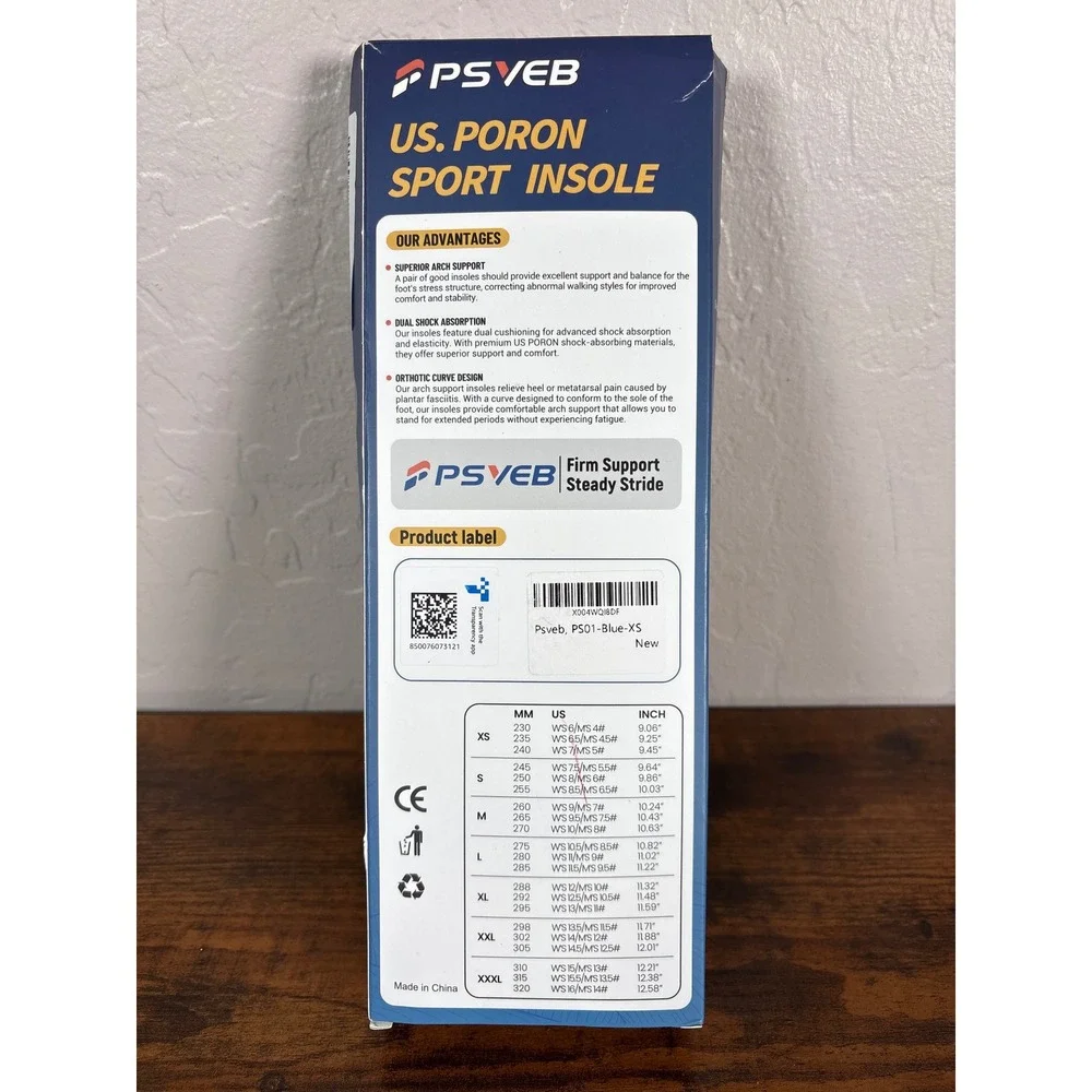 Psveb‎ Rogers Poron Sport Insole Blue XS Shock Absorption Orthotic Arch Support